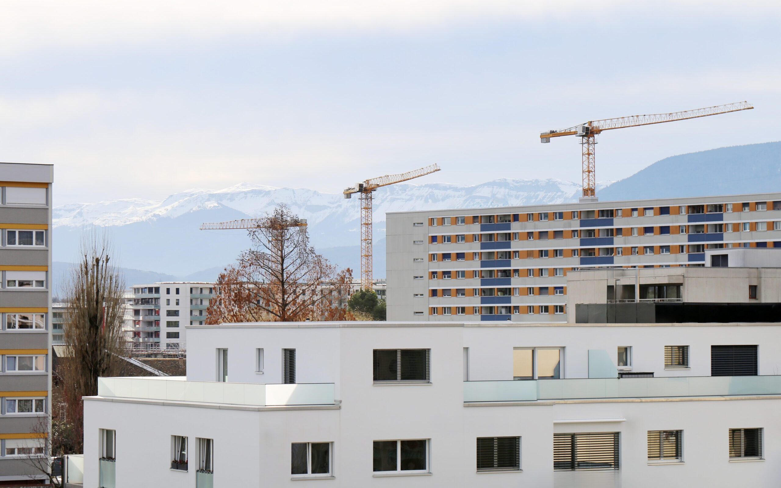 Photo with residential buildings and cranes